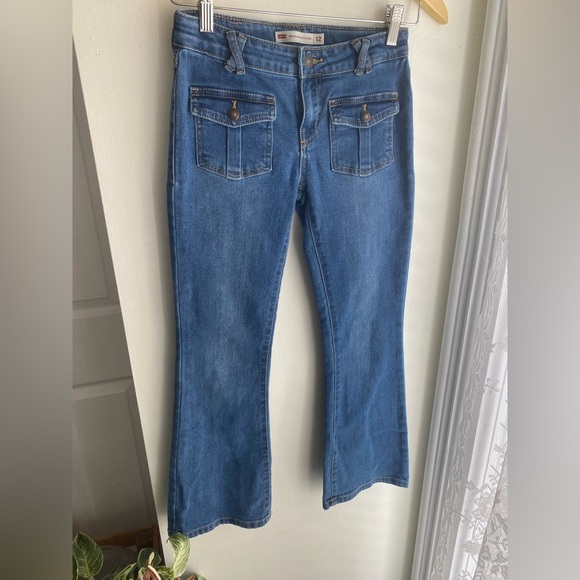 Levi's Blue Flare Wide Leg Jeans Girls Size 12 Bootcut Levis Blue Medium Wash - Picture 1 of 8